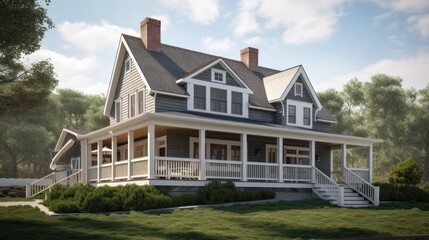 Cape cod exterior house design in daytime golden hour generative ai