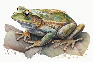 Watercolor forg illustration white background,Generative AI
