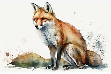 Fototapeta premium Watercolor fox illustration white background,Generative AI