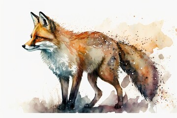 Obraz premium Watercolor fox illustration white background,Generative AI