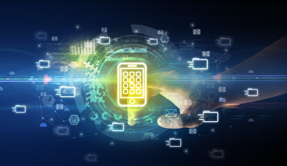 touching with soft gesture multimedia screen with future technology concept