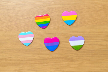 LGBT pride month concept or LGBTQ+ or LGBTQIA+ with rainbow colorful heart shape for Lesbian, Gay,...