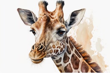 Watercolor giraffe illustration white background,Generative AI