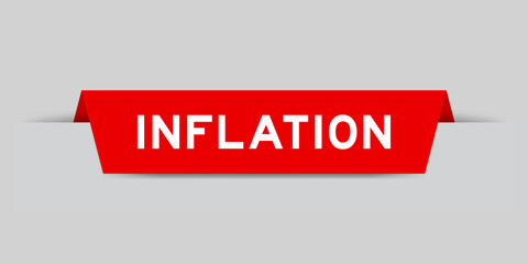 Red color inserted label with word inflation on gray background