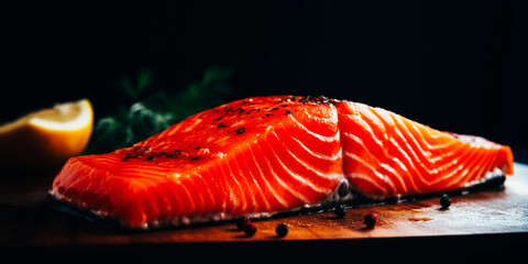 Cooked salmon fillet on a black background