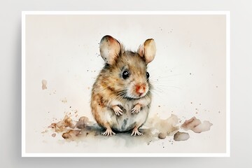 Watercolor mouse illustration white background,Generative AI