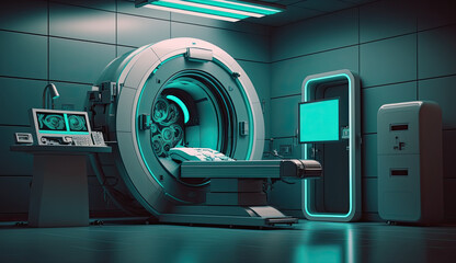 Computer tomography diagnostics in modern medical center. Generative AI Illustration