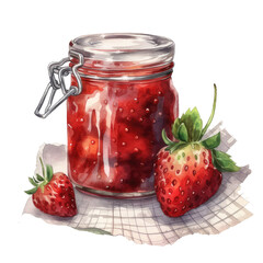 jar of strawberry jam watercolor. generative ai