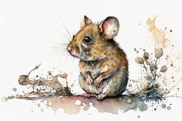 Watercolor mouse illustration white background,Generative AI