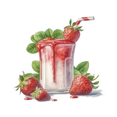 Strawberry milkshake smoothie watercolor. generative ai