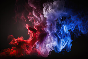 AI generated red white blue colors flag form smoke at black background