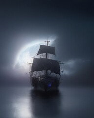ship in the sea at night 