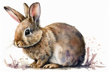 Watercolor rabbit illustration white background,Generative AI