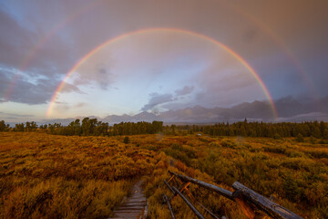 Autumn Landscape in the Tetons in a Storm with Rainbow