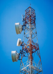 5G Cell Towers for smart mobile telephone on sky background