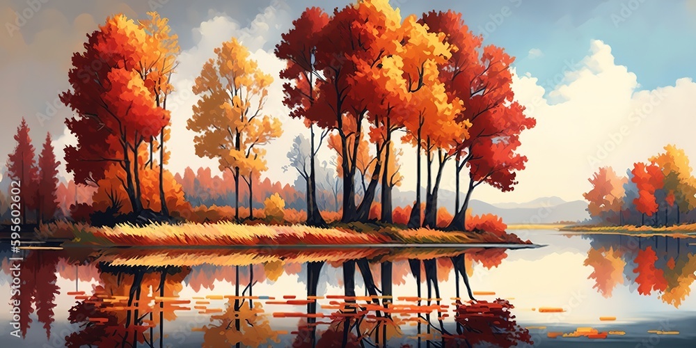 Aufkleber scenery in the fall with vibrantly colored trees generative ai
