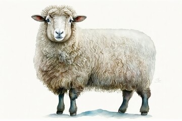 Watercolor sheep illustration white background,Generative AI