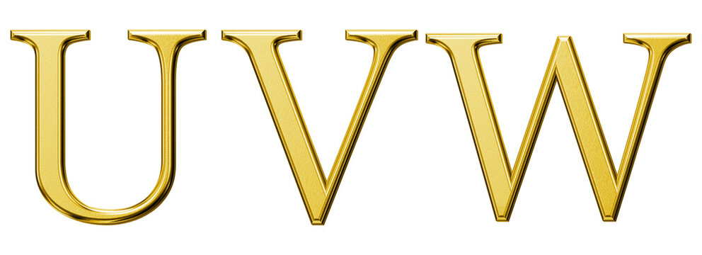 3d luxury gold letter U, V, W