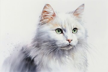 Watercolor white cat illustration white background,Generative AI