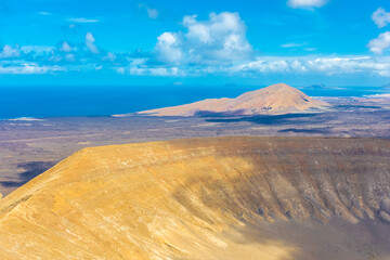 Panorama of Caldera Blanca volcano in Lanzarote, Canary Islands,  Spain