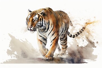 Fototapeta premium Watercolor tiger illustration white background,Generative AI