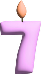 3D pink festive number 7 with a candle