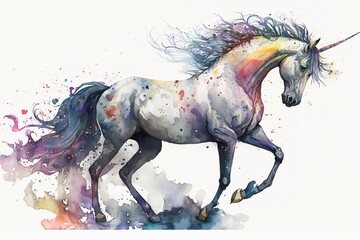 Obraz na płótnie Canvas Watercolor unicorn illustration white background,Generative AI