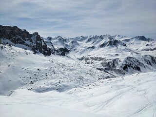 Fototapeta na wymiar Ski mountaineering on the Sulzfluh. Winter wonderland in the Swiss and Austrian Alps. Skitour in the Rätikon St.Antönien Partnun Switzerland