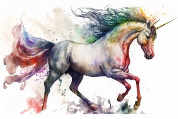Watercolor unicorn illustration white background,Generative AI