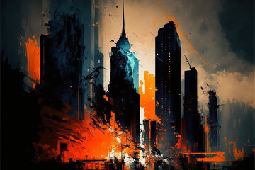 Artistic painting of sky scrapers Abstract style 