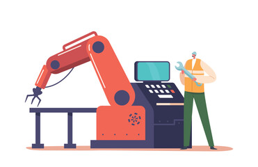 Worker Designs Engineering Control System For Production Line, Includes Sensors, Software, And Hardware Integration