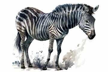 Watercolor zebra illustration white background,Generative AI