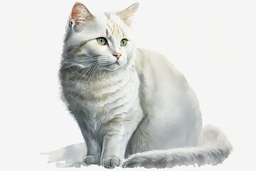 Watercolor white cat illustration white background,Generative AI