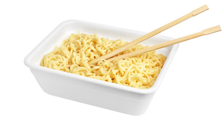 Delicious noodles with wooden chopsticks, cut out