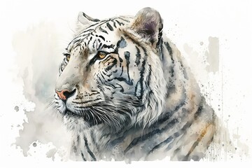 Watercolor white tiger illustration white background,Generative AI
