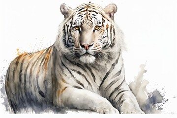 Fototapeta na wymiar Watercolor white tiger illustration white background,Generative AI