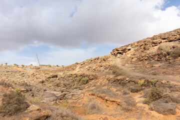 The stratified city of Lanzarote, a volcanic area with geological rock formations, Canary Islands in Spain