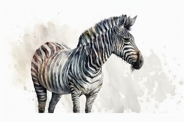 Obraz na płótnie Canvas Watercolor zebra illustration white background,Generative AI