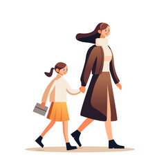 mother and little daughter walking together mom taking girl to school or kindergarten motherhood happy family