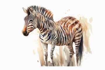 Watercolor zebra illustration white background,Generative AI