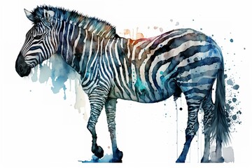 Watercolor zebra illustration white background,Generative AI