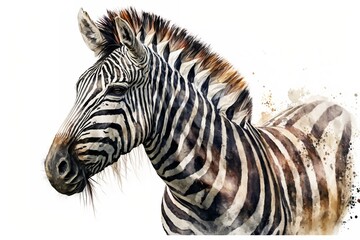 Fototapeta na wymiar Watercolor zebra illustration white background,Generative AI