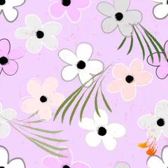 Gordijnen floral seamless pattern background, with flowers,  paint strokes and splashes © Kirsten Hinte