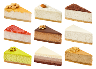 Piece of cheesecake isolated on white background, full depth of field