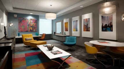  Trendy and Colorful Interior Shot, Executive's Private Office, Stylish Workspace, Vibrant Design, Generative AI Illustration