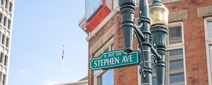 Stephen Avenue Street Sign in downtown Calgary Alberta