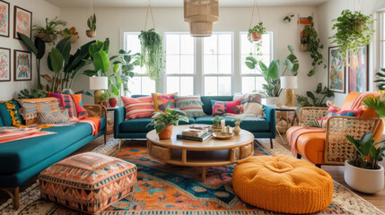 Interior design inspiration, a mix of eclectic, industrial, modern and vintage styles. Generative AI concept.