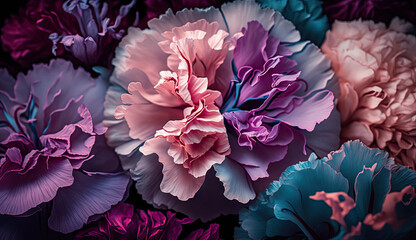 Blushing Beauty: Delicate Carnations in Pink, Lavender, and Blue
