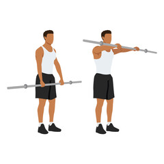 Man doing barbell front raises exercise.