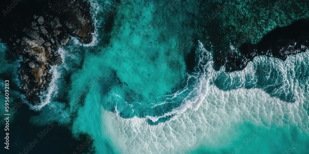 Poster aerial view of a swimmer in the pristine waters of the ocean. generative ai
